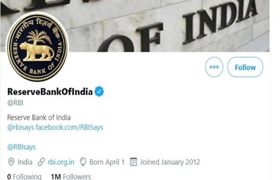 RBI becomes 1st central bank to have 1 million followers on Twitter