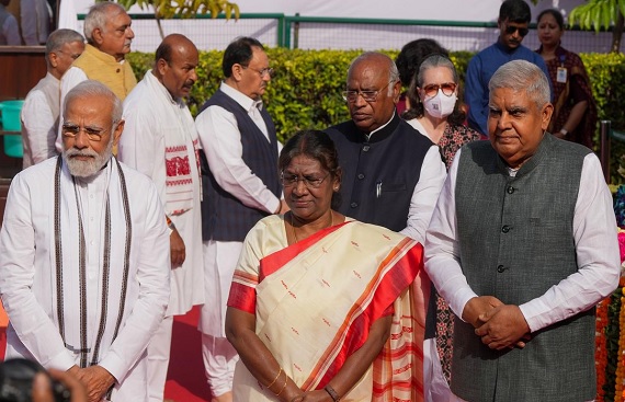 Prez Murmu, PM Modi Lead Floral Tributes to Ambedkar in Parliament on His Birth Anniversary