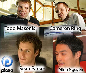Sean Parker, Minh Nguyen, Todd Masonis and Cameron Ring, founders, Plaxo