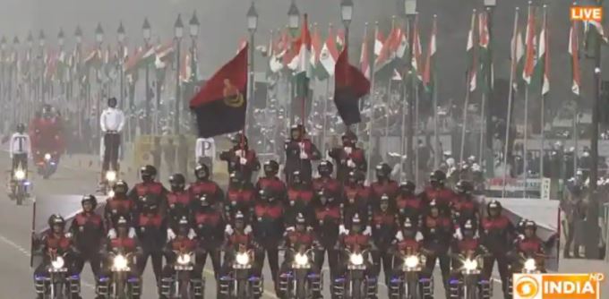 Seema Bhawani motorcycle team of the Border Security Force (BSF) at the Republic Day parade