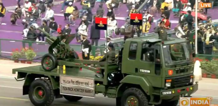 Pack Howitzer MK-I indigenously developed gun system in front of the saluting dais during Republic Day parade at Rajpath