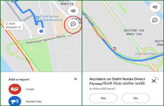 Accident, speed trap reporting feature on Google Maps